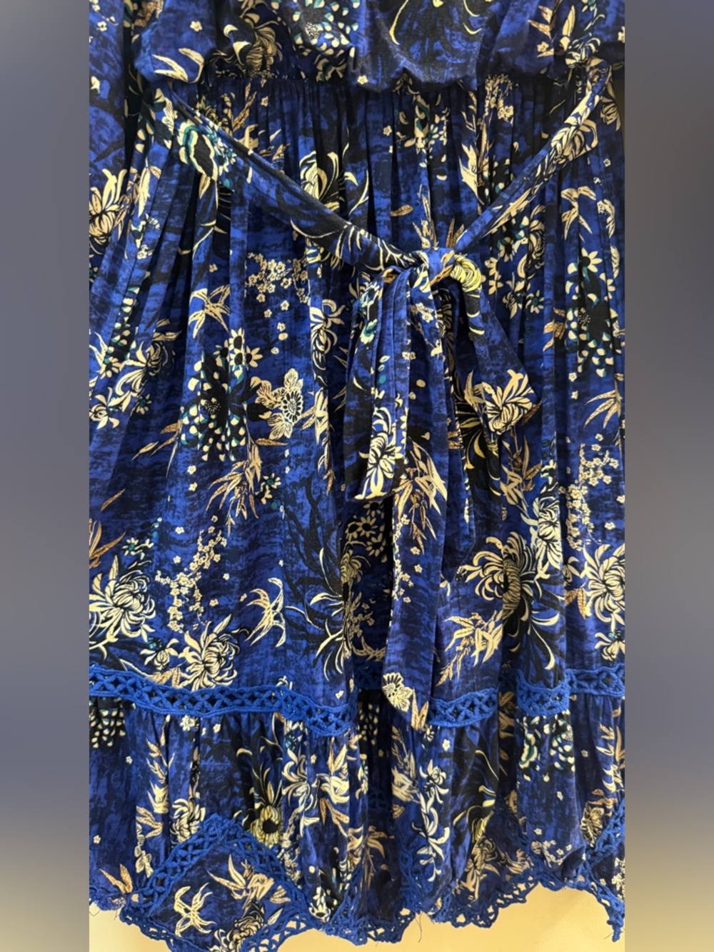 Jaase "Handshaped in the Shed" Boho Blue Floral Off-Shoulder Dress XS - Picture 6 of 12